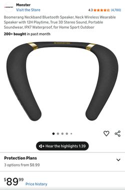 Boomerang Neckband Bluetooth Speaker, Neck Wireless Wearable Speaker with 12H Playtime, True 3D Stereo Sound, Portable Soundwear, IPX7 Waterproof, for
