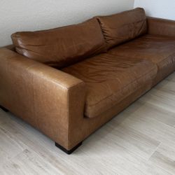Cognac genuine Leather Sofa – Mid Century Style