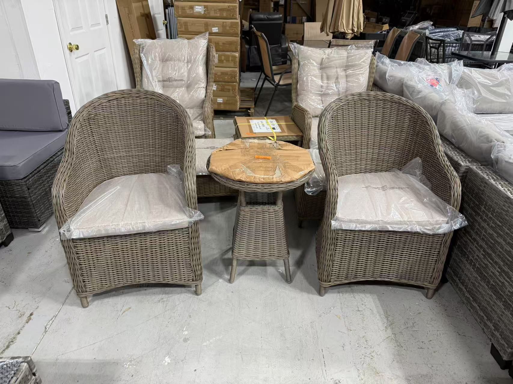 Brand new 3 pieces outdoor patio set with glass table and cushions