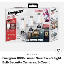 Energizer 1000-Lumen Smart Wi-Fi Light Bulb Security Cameras, 3-Count, 2K Pan & Tilt Camera