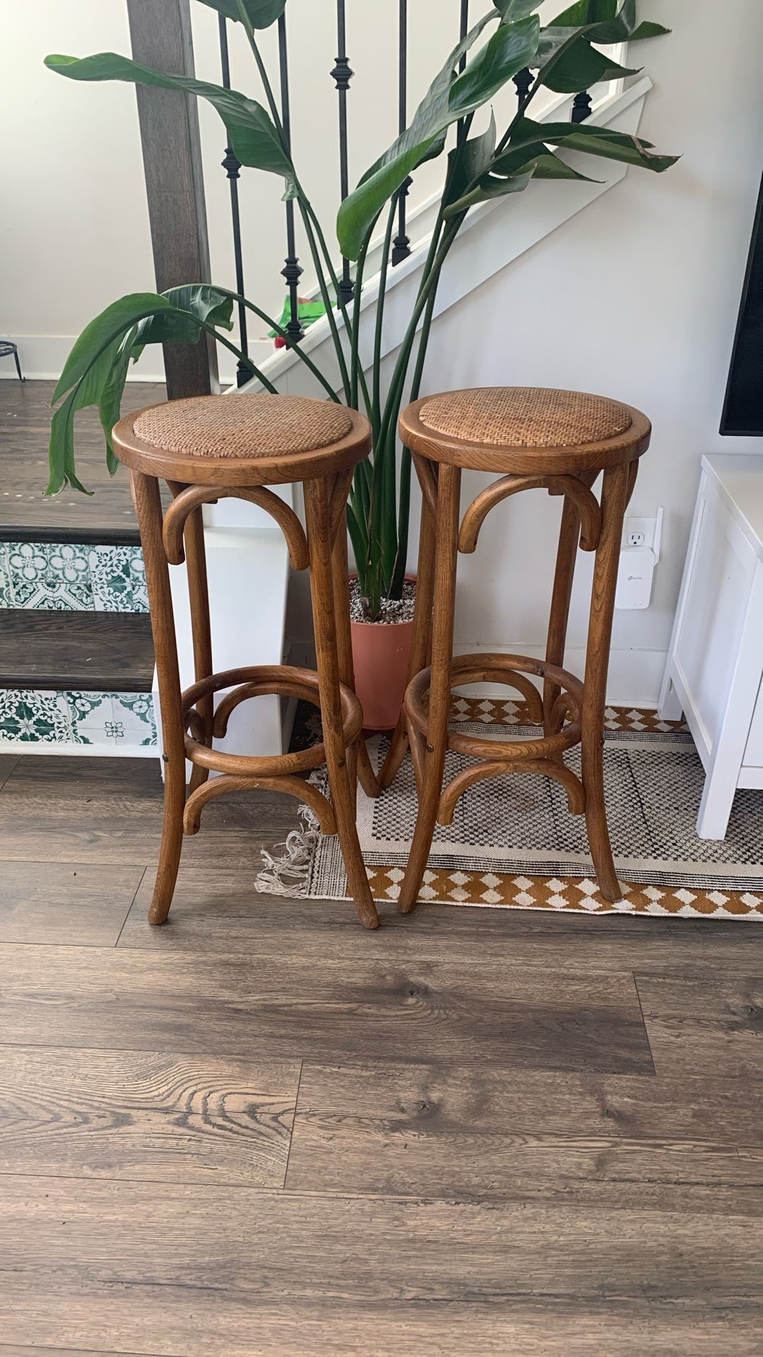 2 LINON RAE Rattan Bar Stools
