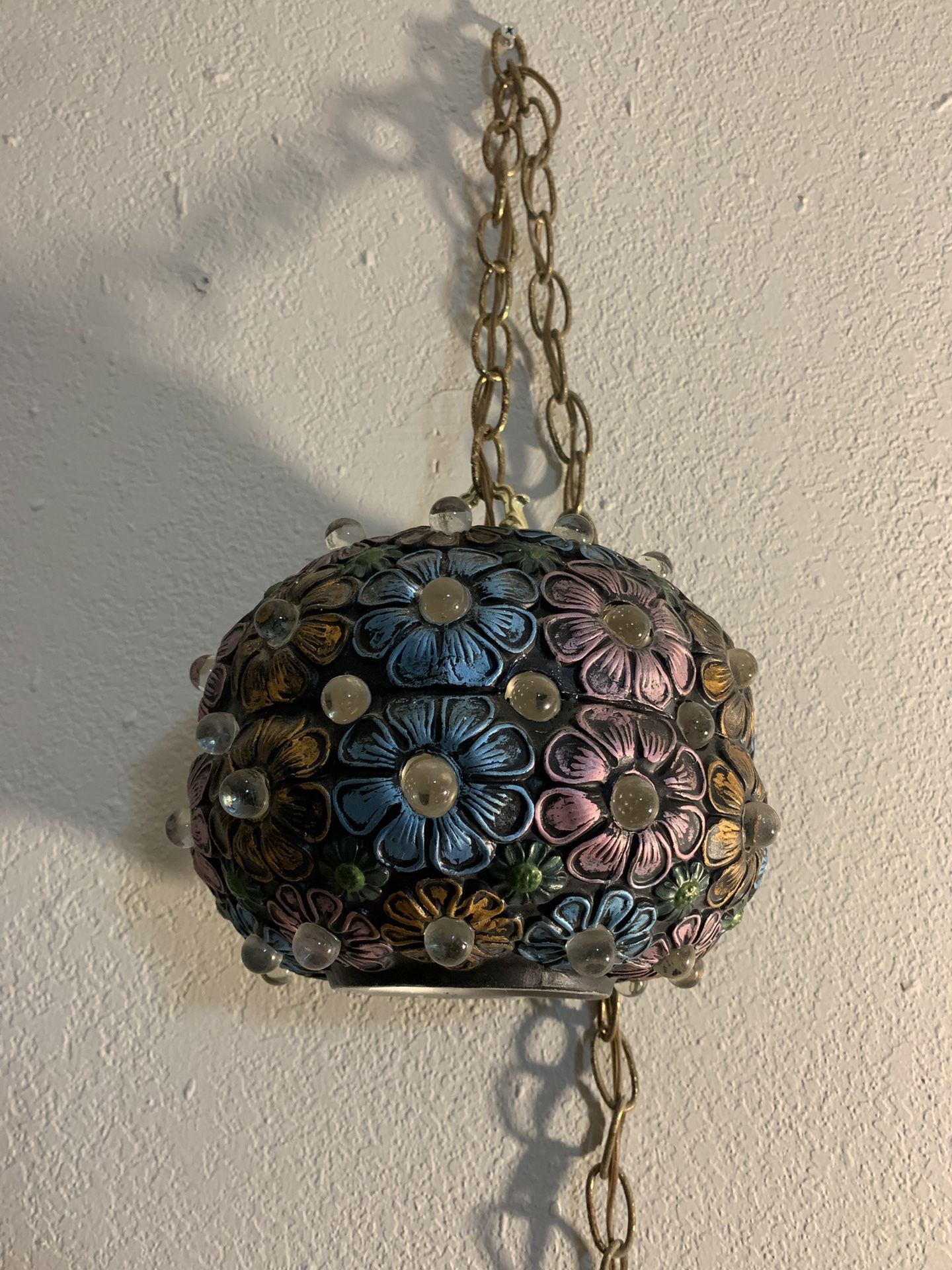 Vintage ‘70s Globe Ball Swag Hanging Lamp Chandelier Chain Cord Jewel Art
