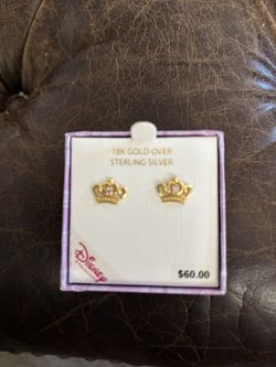 Disney Tiara Earrings 18 Kt Gold Over Silver