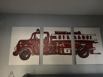 pottery barn large fire truck canvas picture