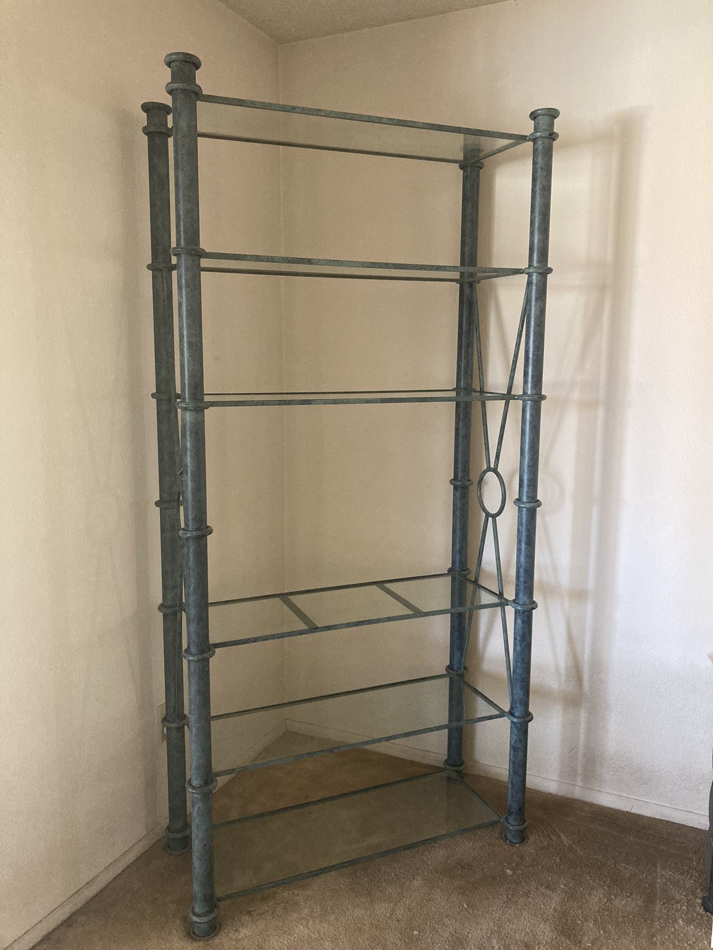 Turquoise Metal Display Shelves, Coffee Table, And End Table