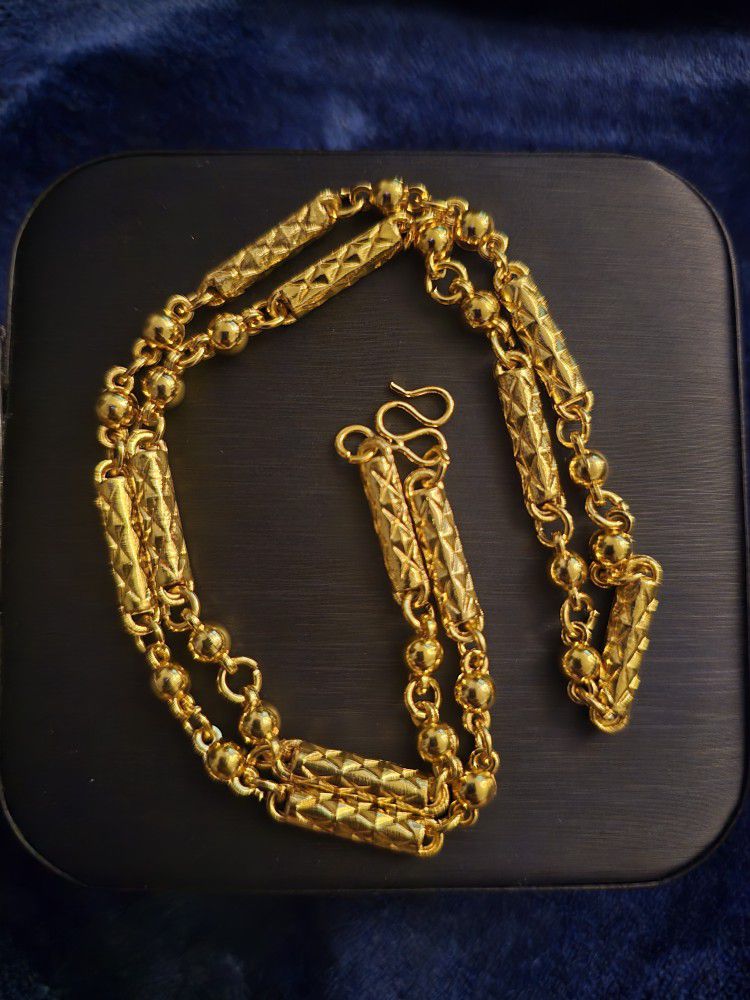 Asian Thai Style Link Bar Chain 24k Gold Plated