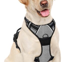 BARKBAY No Pull Dog Harness  in Reflective Harness with Front Clip and Easy Control Handle for Walking Training Running (Flint Gray, L)