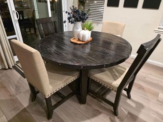 Round Dark Wood Dining Table with 4 Chairs
