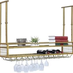 Old rainbow Hanging Wine Rack With Glass Holder And Shelf