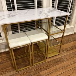 Bar Table With Storage Shelves And Stools