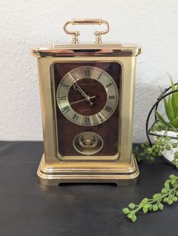 VINTAGE HAMILTON QUARTZ BRUSHED & POLISHED BRASS CARRIAGE MANTEL CLOCK