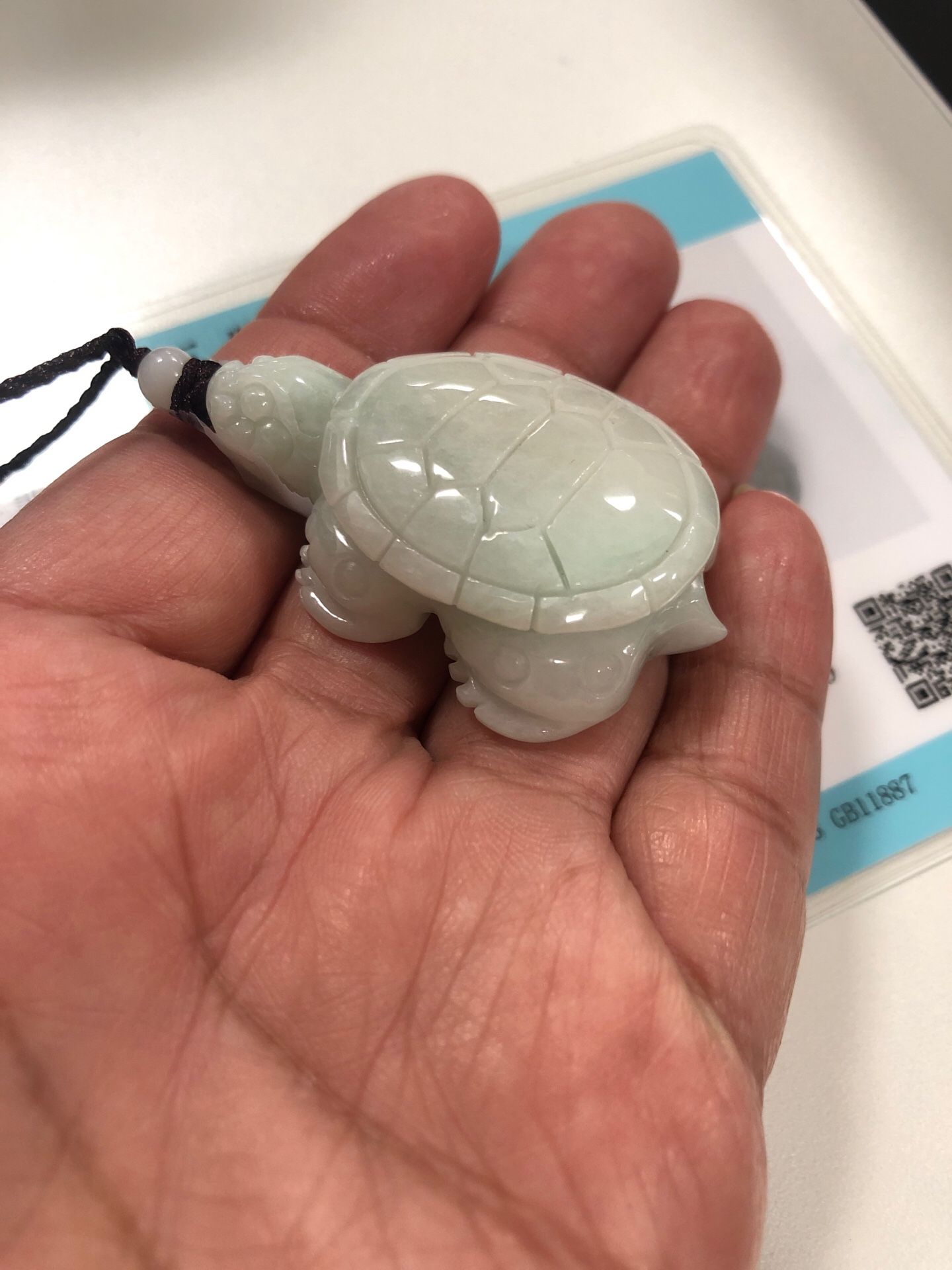 Light green color jade carved turtle pendant 40mm