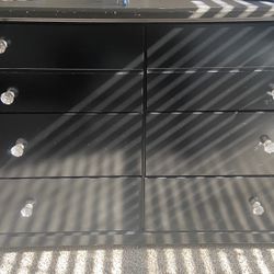 Black Dresser and Nightstand Matching set With Dresser Mirror/King Sized LED headboard 