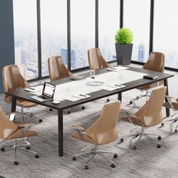 6.56 FT Conference Table for 8-10 People, 78.74-Inch Large Meeting Table with Metal Frame, Business Wooden Training Table for Office Conference Room S