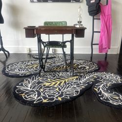 Antique Sewing Machine Desk and Mid Century Modern Kitschy Chair