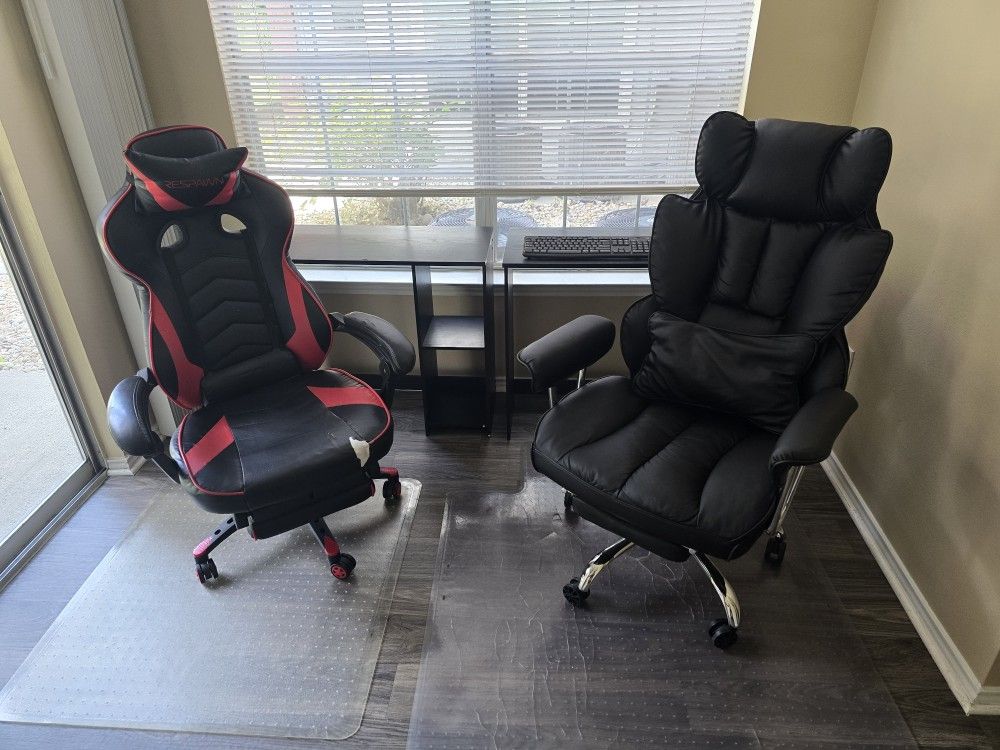 2 desks 2 floor mats 2 used office chairs