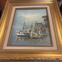 Harbor Scene Signed by W Jones