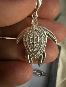 Silver Sea Turtle Pendant with CZ Stones