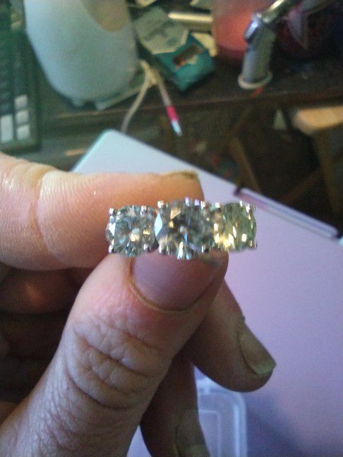 3 Cut 3 Stone Moissanite Diamond Sterling Silver Ring 