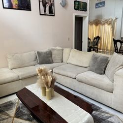 L-Shape Beige Sectional Couch Sofa