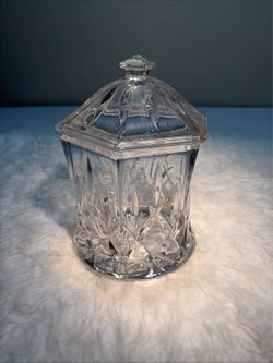Vintage Gorham Crystal Lady Ann Finial Lid Heavy Crystal Barrel Candy Jar