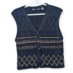 Vintage Liz Sport NavyCopper Knit Button Down Vest Cardigan