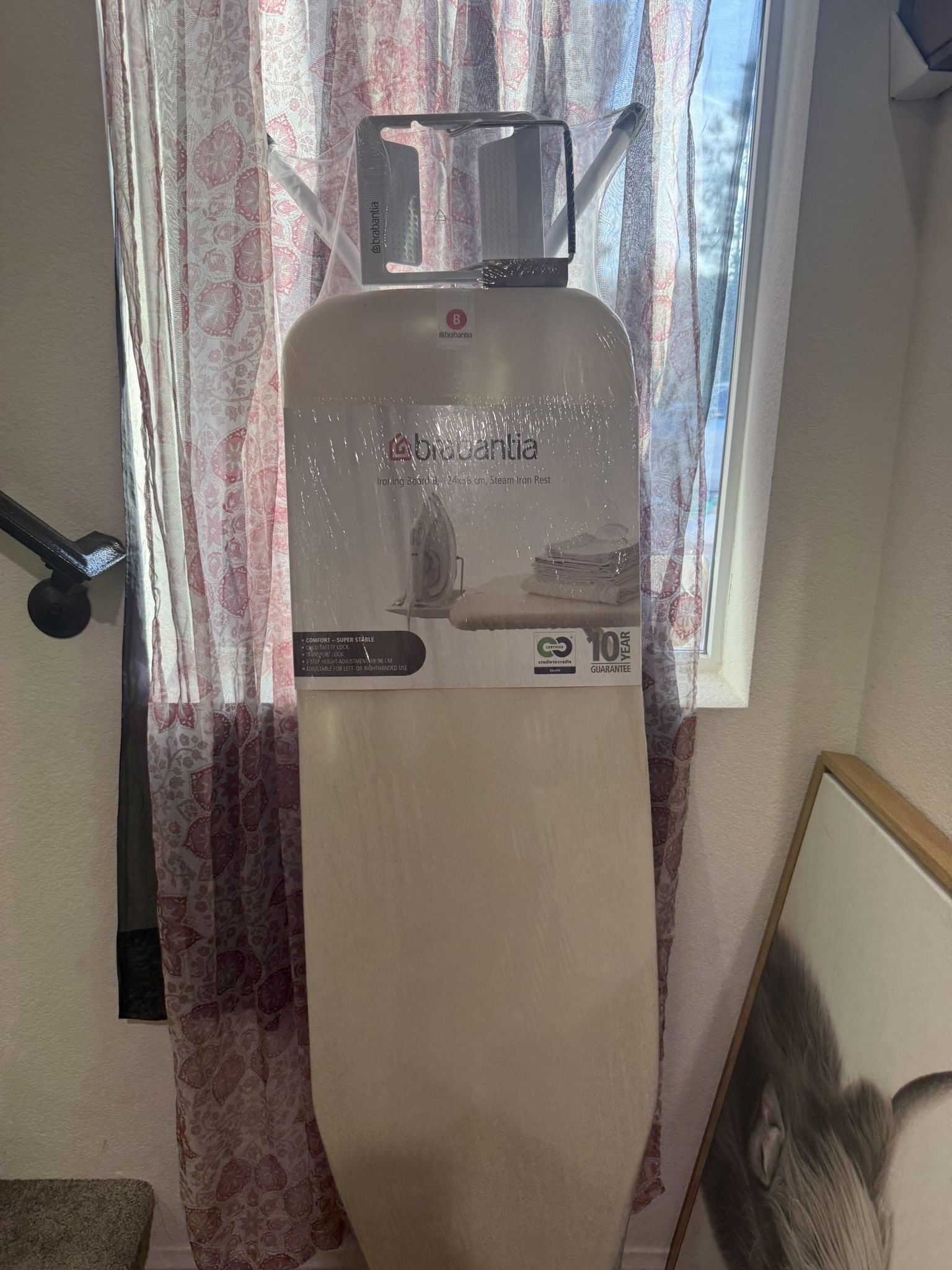 Brabantia Ironing Board B 49 x 15 In with Steam Iron Rest, Ecru Cream Cover and White Frame