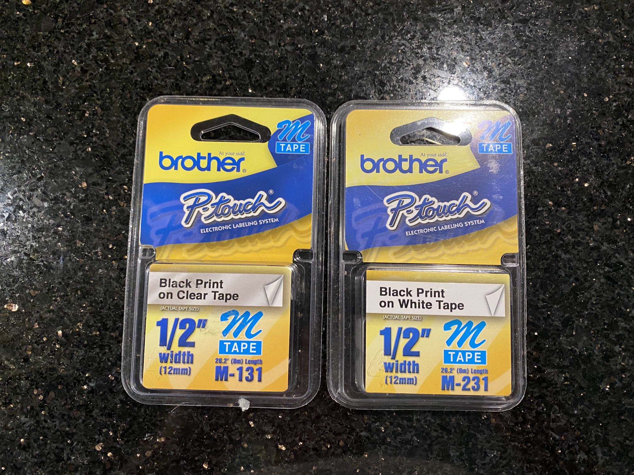 Brother 1/2" Black on Clear M-131 & Black on White M-231 Label Tapes for P-Touch