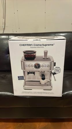 Chefman Crema Supreme Espresso Machine with Conical Burr Grinder and Steam Wand, Stainless Steel