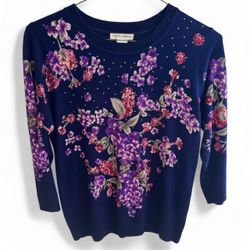 Cathy Daniels Vintage Purple Floral Sweater M