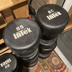 Intek Brand Commercial Rubber Wrapped Urethane Dumbbells - 80’s, 85’s And 90’s