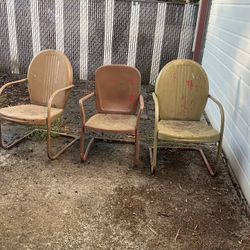 Chairs Classic Vintage 50’s 60’s ‘HAVE 2’ Metal Motel Chairs w/ Bouncer Frame w/ Pressed Line Details 