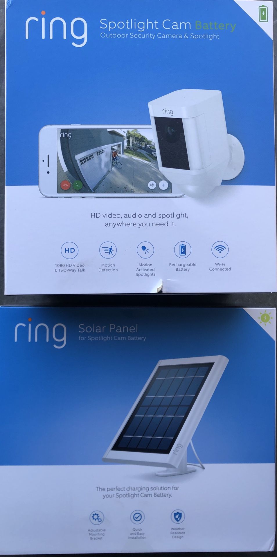 Ring spotlight camera with ring solar panel