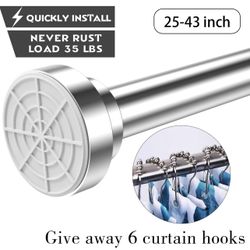 New! Tension Shower Curtain Rod - Never Rust Non-Slip Adjustable Closet Rod, Chr
