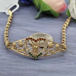 Virgin Mary 3-colors Stones Heart Style Bracelet 