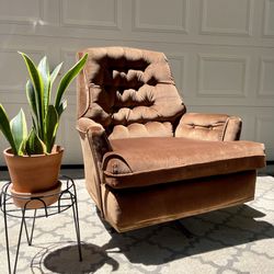 Brown Velvet MCM Vintage Upholstered Chair 