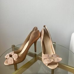 NINE WEST Pink Bow Peep Toe Pumps 