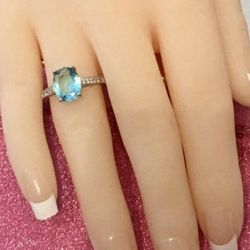Sterling Silver Ice Blue Ring, Size 8