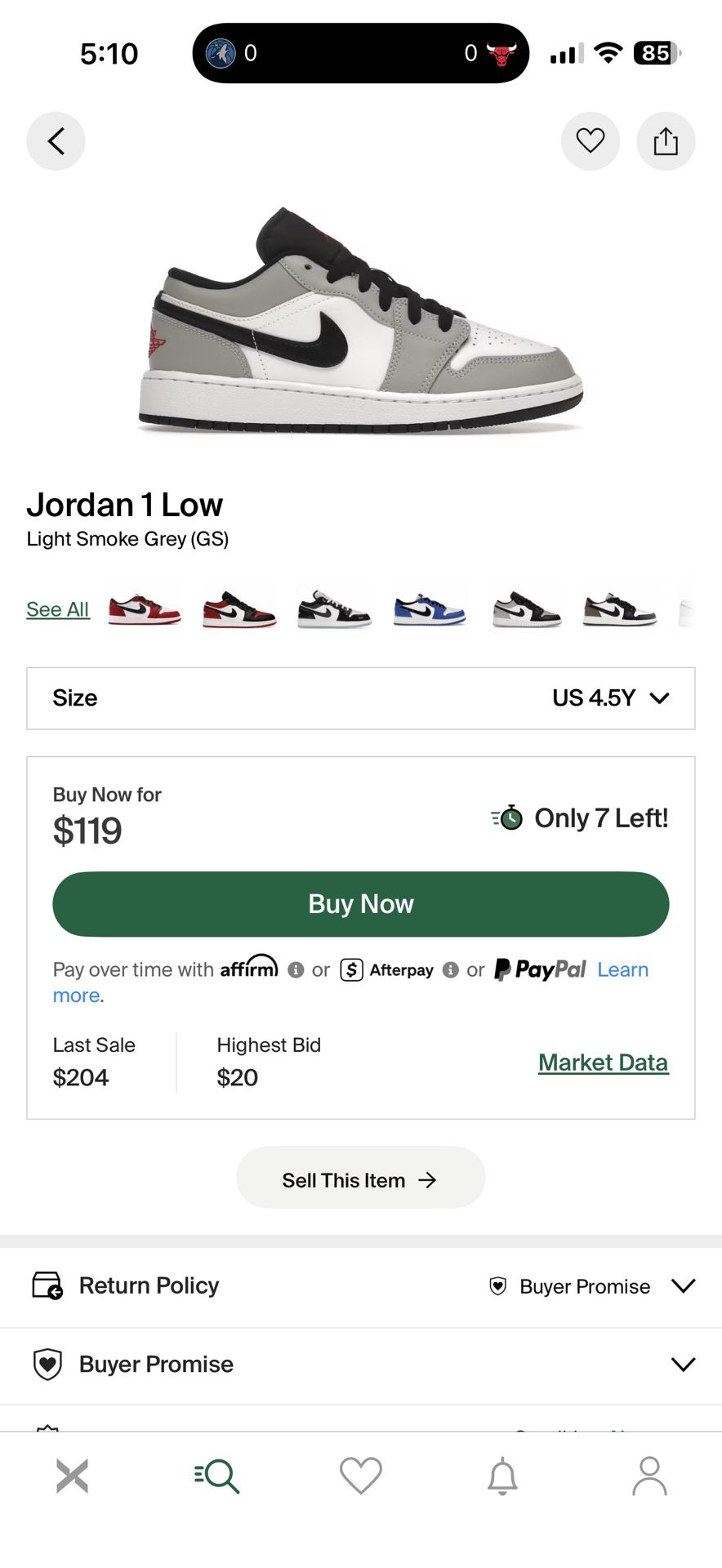 Jordan 1 Mid Low Light Smoke Grey Heavy Use in uber bottom