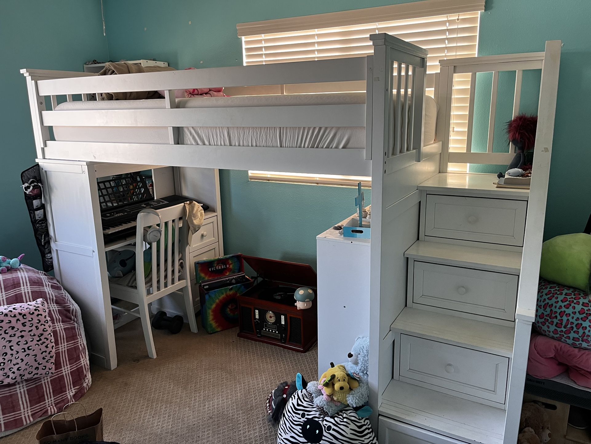 Loft Bed with Stairs, Storage, and Desk