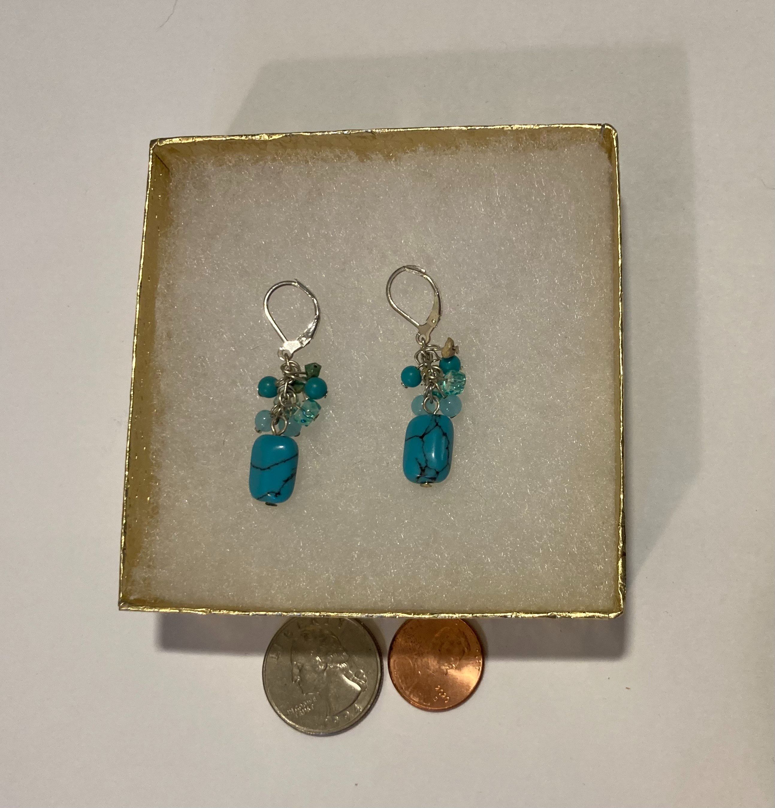 Vintage Set of Nice Blue Turquoise Stone Earrings, Silver, Dangle, Quality, Jewelry, Accessory, Clothing, Necklace, Charm, Bracelet