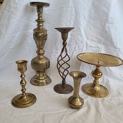 Mixed Lot Vintage Brass Candlesticks Holders Vase Weddings Events Party Parties Christmas 
