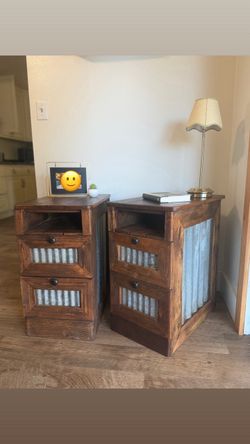 Rustic Wood and Corrugated Metal Nightstand Set