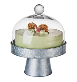 Farmhouse Cake Stand Cheese Dessert Server  Galvanized Metal Glass Dome