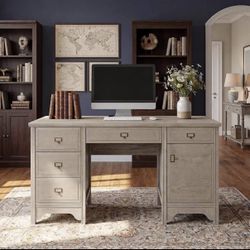 Chogori 55" Wood Executive Desk, Farmhouse Office Computer Desk 