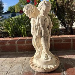 Vintage CHERUB BASED BIRD BATH Plant Stand Weathered Aged Statue Garden Decor Sculpture 20” 