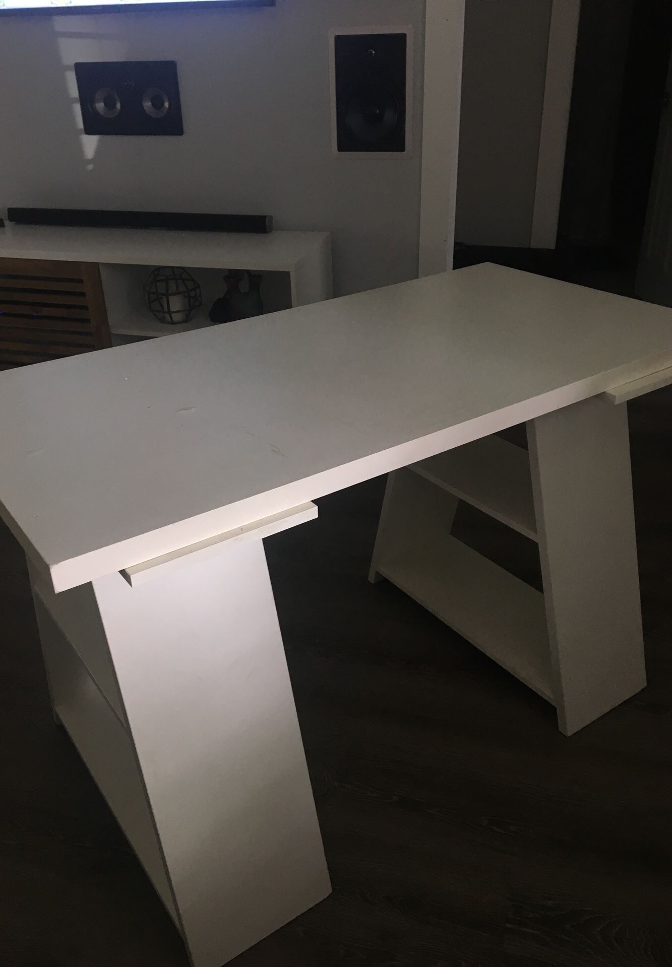 IKEA vika amon desk tabletop white and fagerlid shelf legs