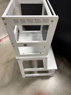 White Wooden Kitchen Helper Learning Stool
