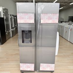 New Samsung - 27.4 cu. ft. Side-by-Side Refrigerator with Large Capacity - Black stainless steel Model: RS27T5200SG
