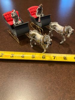 1988 Hudson Pewter USA Christmas Sleigh & Horses Figurine Set